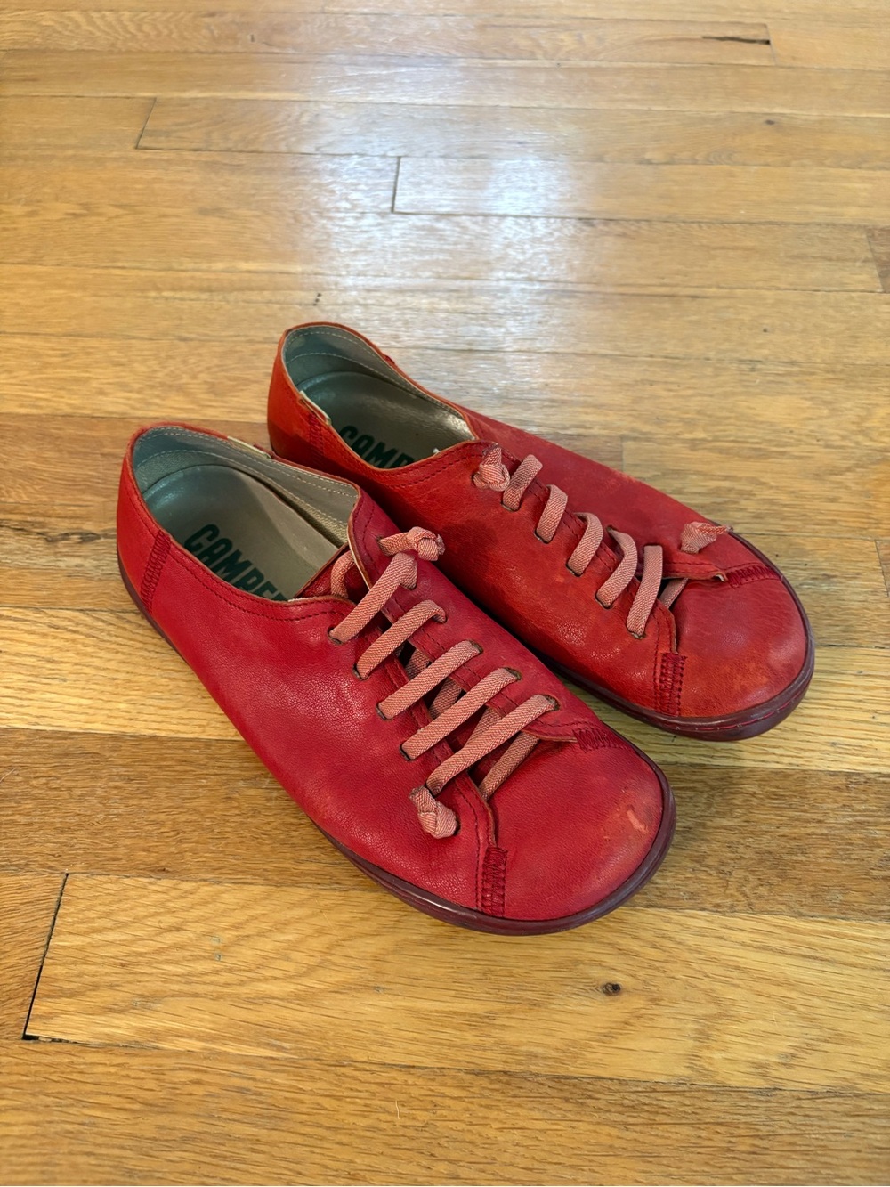 Camper Peu Red Leather Low-Top Lace-Up Sneakers SZ 39